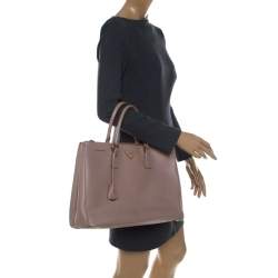 Pre Owned Prada Beige Saffiano Lux Leather Large Double Zip Tote