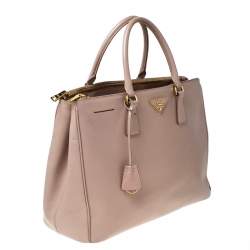 Pre Owned Prada Beige Saffiano Lux Leather Large Double Zip Tote