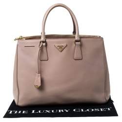 Pre Owned Prada Beige Saffiano Lux Leather Large Double Zip Tote