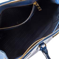Pre Owned Prada Blue Saffiano Lux Leather Double Zip Executive Tote