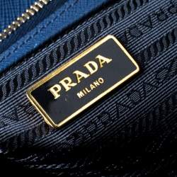 Pre Owned Prada Blue Saffiano Lux Leather Double Zip Executive Tote