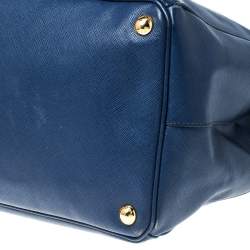 Pre Owned Prada Blue Saffiano Lux Leather Double Zip Executive Tote