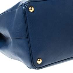 Pre Owned Prada Blue Saffiano Lux Leather Double Zip Executive Tote