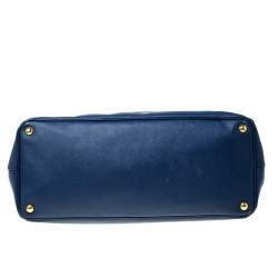 Pre Owned Prada Blue Saffiano Lux Leather Double Zip Executive Tote