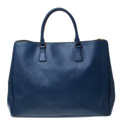 Pre Owned Prada Blue Saffiano Lux Leather Double Zip Executive Tote