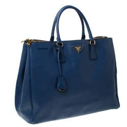 Pre Owned Prada Blue Saffiano Lux Leather Double Zip Executive Tote