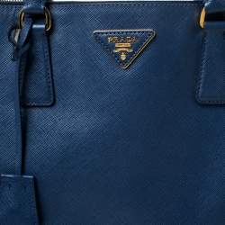 Pre Owned Prada Blue Saffiano Lux Leather Double Zip Executive Tote
