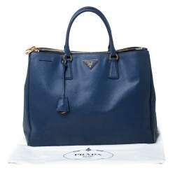 Pre Owned Prada Blue Saffiano Lux Leather Double Zip Executive Tote