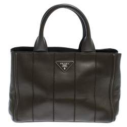 Pre Owned Prada Olive Green Soft Calf  Leather Argilla Tote
