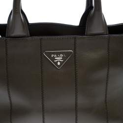 Pre Owned Prada Olive Green Soft Calf  Leather Argilla Tote