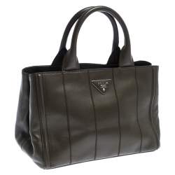 Pre Owned Prada Olive Green Soft Calf  Leather Argilla Tote