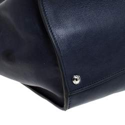 Pre Owned Prada Navy Blue Glace Calf Leather Twin Pocket Double Handle Tote 