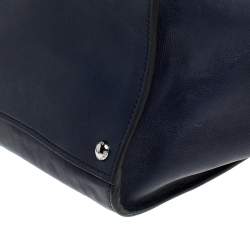 Pre Owned Prada Navy Blue Glace Calf Leather Twin Pocket Double Handle Tote 