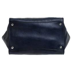 Pre Owned Prada Navy Blue Glace Calf Leather Twin Pocket Double Handle Tote 