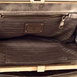 Pre Owned Prada Gold Patent Leather Double Zip Frame Tote