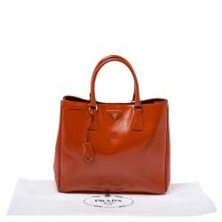 Pre Owned Prada Dark Orange Patent Leather Gardener's Tote