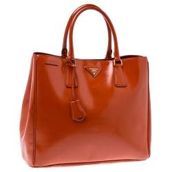 Pre Owned Prada Dark Orange Patent Leather Gardener's Tote