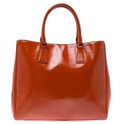 Pre Owned Prada Dark Orange Patent Leather Gardener's Tote