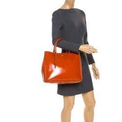 Pre Owned Prada Dark Orange Patent Leather Gardener's Tote
