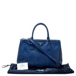 Pre Owned Prada Blue Saffiano Lux Leather Medium Double Zip Tote