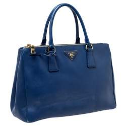 Pre Owned Prada Blue Saffiano Lux Leather Medium Double Zip Tote