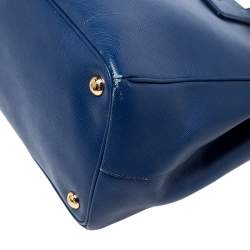 Pre Owned Prada Blue Saffiano Lux Leather Medium Double Zip Tote