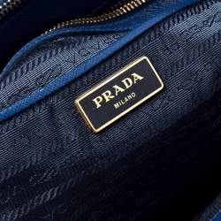 Pre Owned Prada Blue Saffiano Lux Leather Medium Double Zip Tote