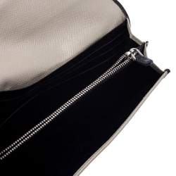 Prada Light Grey Vitello Grain Leather Flap Continental Wallet