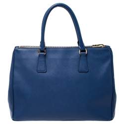 Pre Owned Prada Blue Saffiano Lux Leather Medium Double Zip Tote