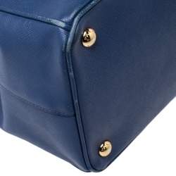 Pre Owned Prada Blue Saffiano Lux Leather Medium Double Zip Tote