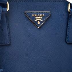 Pre Owned Prada Blue Saffiano Lux Leather Medium Double Zip Tote