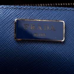 Pre Owned Prada Blue Saffiano Lux Leather Medium Double Zip Tote