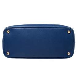 Pre Owned Prada Blue Saffiano Lux Leather Medium Double Zip Tote
