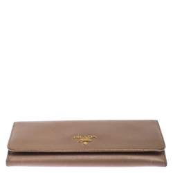 Prada Beige Saffiano Leather Continental Flap Wallet