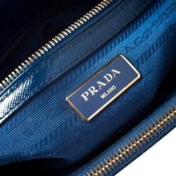 Pre Owned Prada Blue Saffiano Lux Patent Leather Small Double Zip Tote