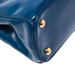 Pre Owned Prada Blue Saffiano Lux Patent Leather Small Double Zip Tote