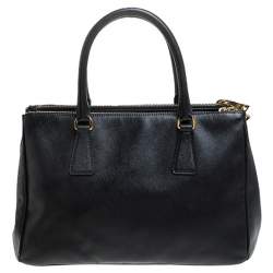 Pre Owned Prada Black Saffiano Lux Leather Small Double Zip Tote