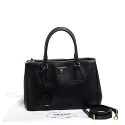 Pre Owned Prada Black Saffiano Lux Leather Small Double Zip Tote