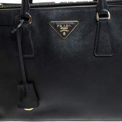 Pre Owned Prada Black Saffiano Lux Leather Small Double Zip Tote