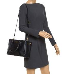 Pre Owned Prada Black Saffiano Lux Leather Small Double Zip Tote