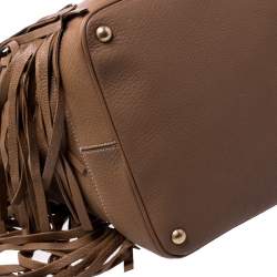 Pre Owned Prada Brown Leather Cervo Fringe Tote