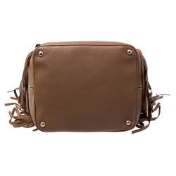 Pre Owned Prada Brown Leather Cervo Fringe Tote