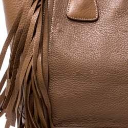 Pre Owned Prada Brown Leather Cervo Fringe Tote