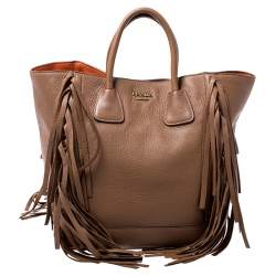 Pre Owned Prada Brown Leather Cervo Fringe Tote