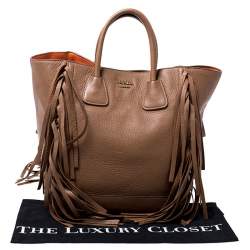 Pre Owned Prada Brown Leather Cervo Fringe Tote