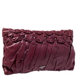 Pre Owned Prada Burgundy Nappa Gaufre Leather Clutch