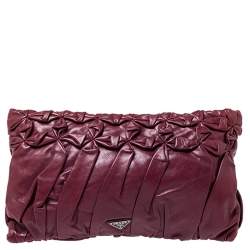 Pre Owned Prada Burgundy Nappa Gaufre Leather Clutch