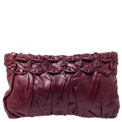 Pre Owned Prada Burgundy Nappa Gaufre Leather Clutch