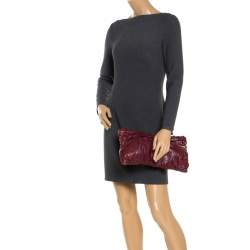 Pre Owned Prada Burgundy Nappa Gaufre Leather Clutch