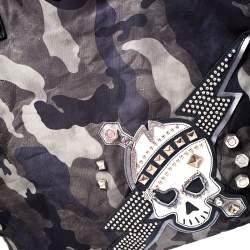 Prada Green Camouflage Nylon Skull Shopper Tote Bag